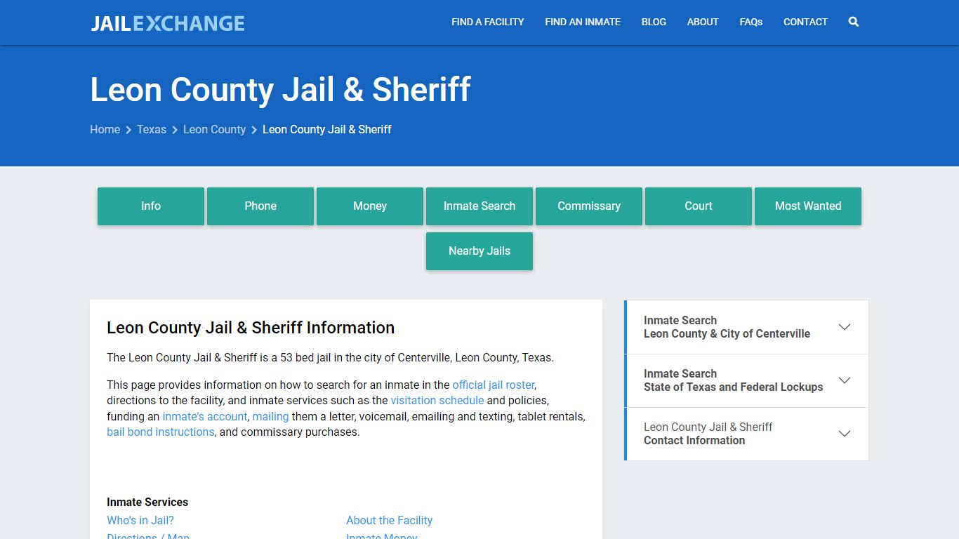 Leon County Jail & Sheriff, TX Inmate Search, Information
